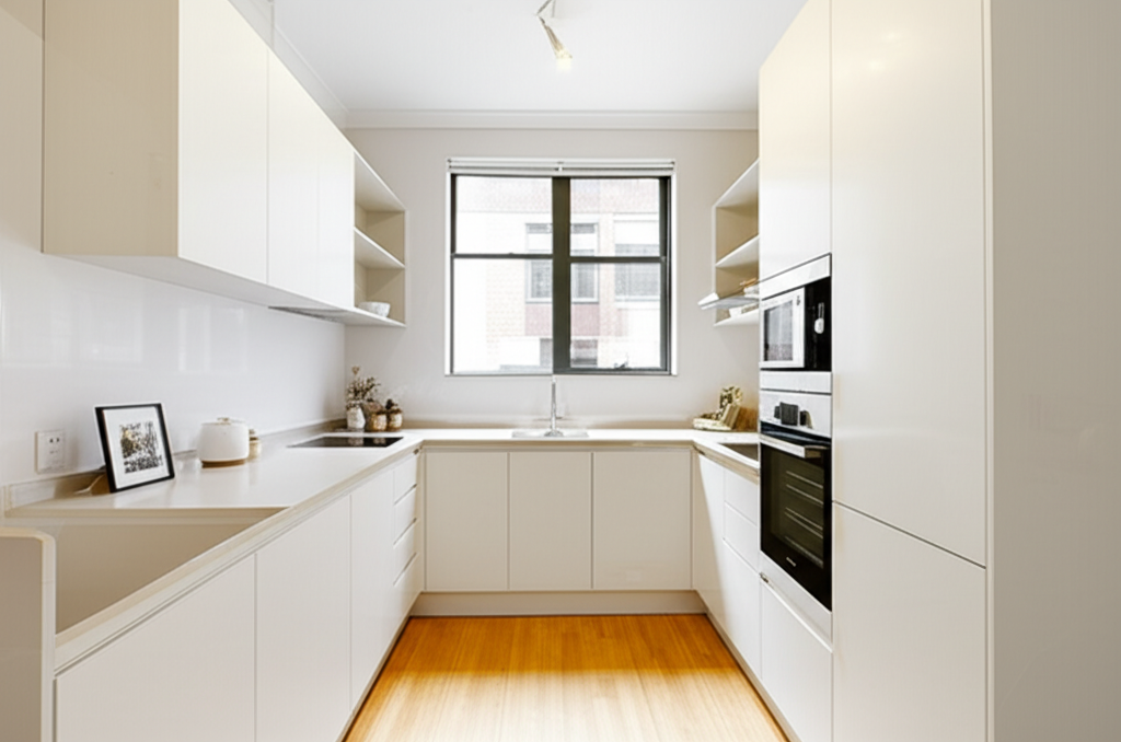 Compact modern apartment kitchen in Australian city