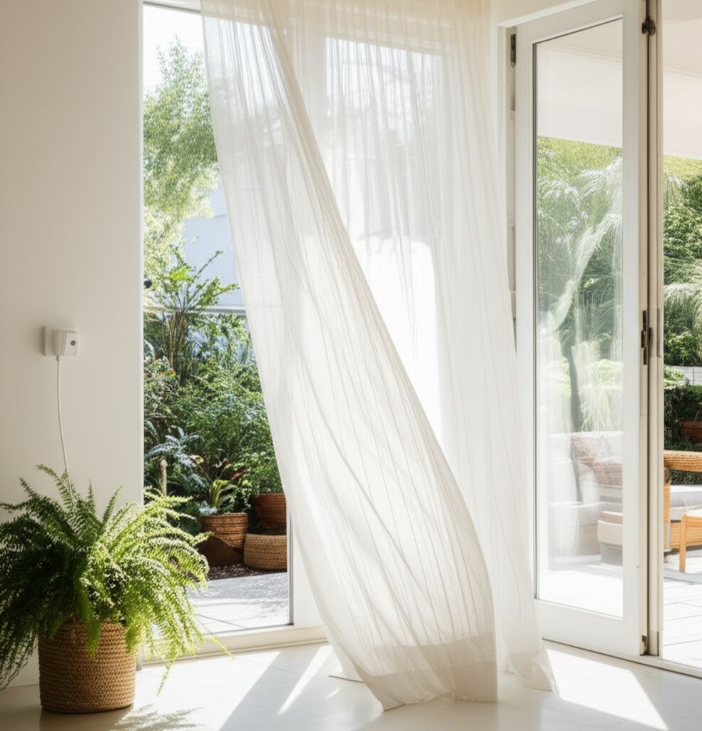 Bright clean living room with open windows and fresh air as chemical-free alternative