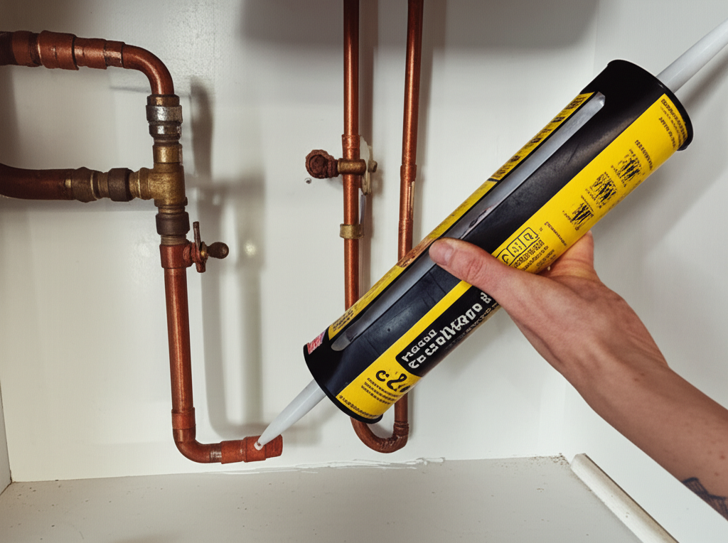 Sealing gaps under kitchen sink to prevent cockroach entry