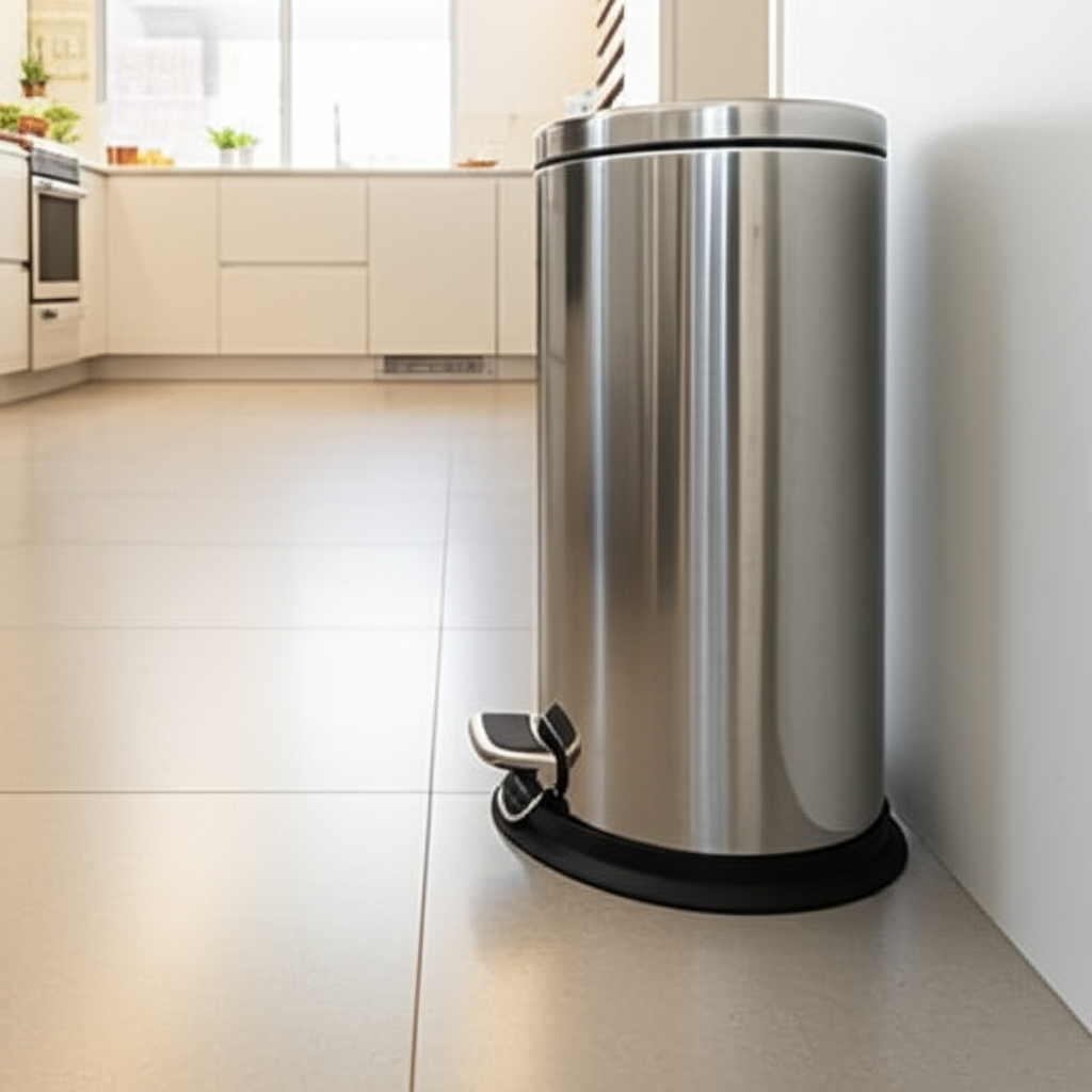 Stainless steel kitchen pedal bin with sealed lid for pest prevention